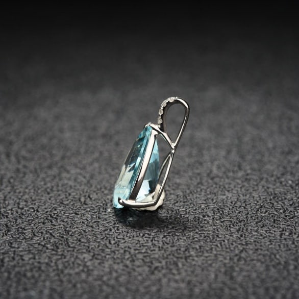 14k Gold 3.15 Ct Natural Aquamarine & Diamond Pendant( Without Chain ) - 4