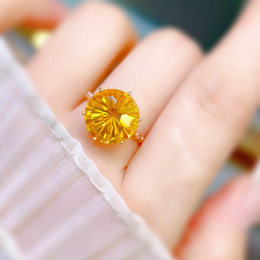 14k Gold 7.12 Ctw Natural Citrine & Diamond Ring - 2