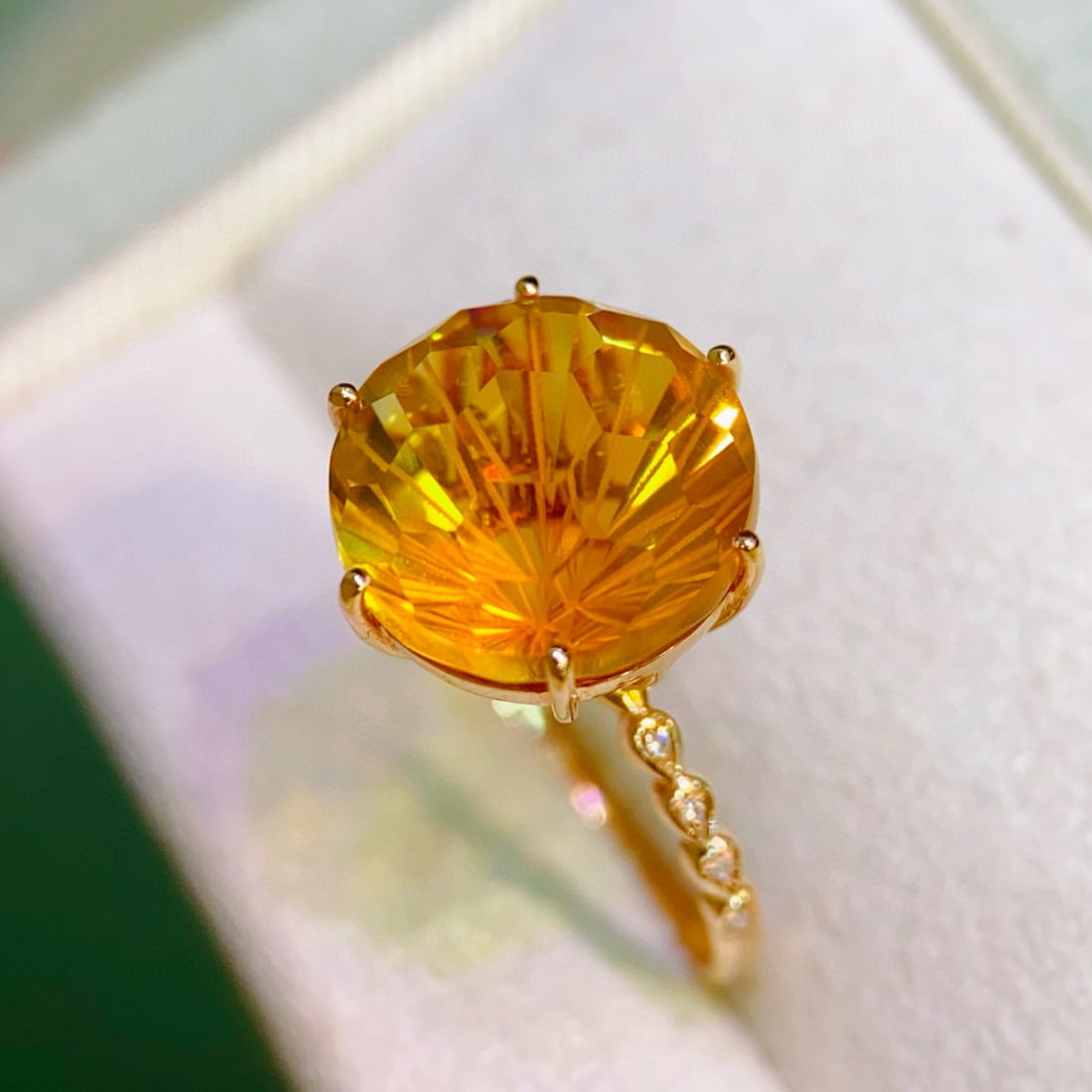 14k Gold 7.12 Ctw Natural Citrine & Diamond Ring - 4