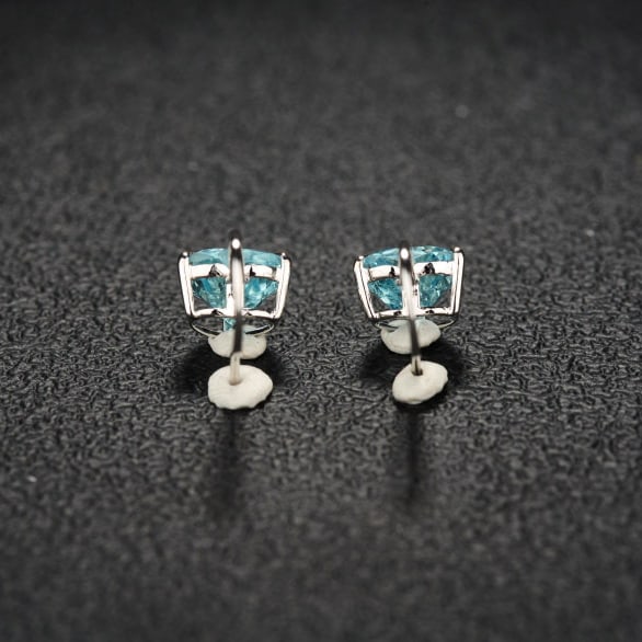 14k Gold 3.43 Ct Natural Aquamarine & Diamond Earrings - 5