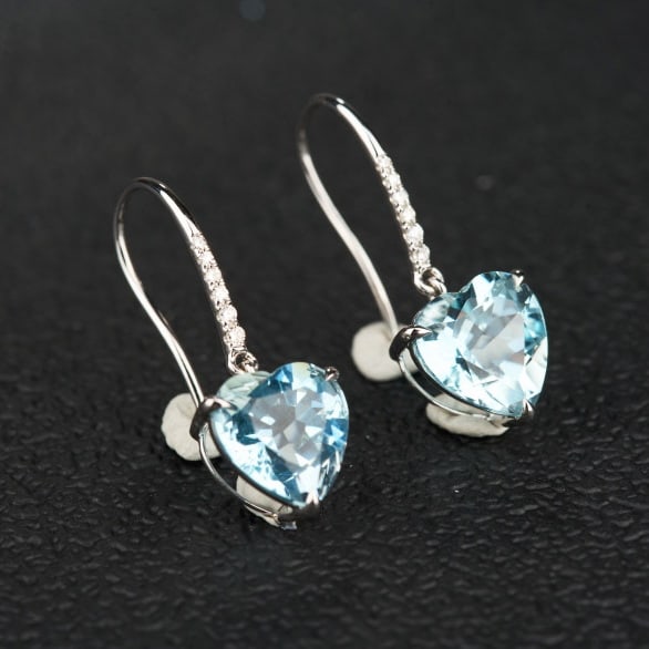 14k Gold 3.43 Ct Natural Aquamarine & Diamond Earrings - 7