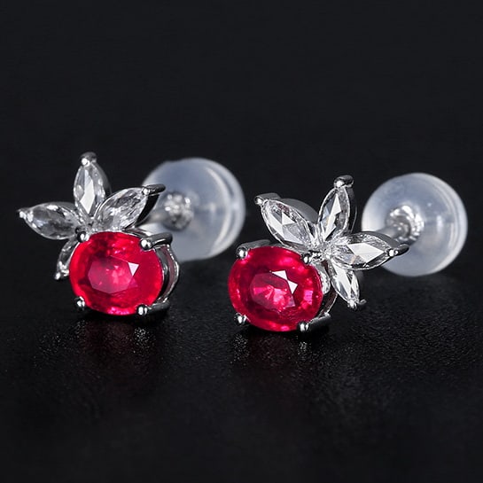 14k Gold 1.24 Ctw Natural Ruby & Diamond Earrings - 2
