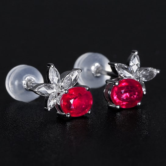 14k Gold 1.24 Ctw Natural Ruby & Diamond Earrings - 3