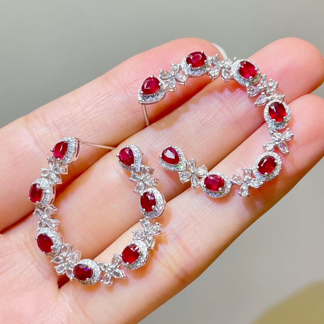 14k Gold 5.07 Ctw Vivid Red Natural Ruby & Sapphire Earrings - 6