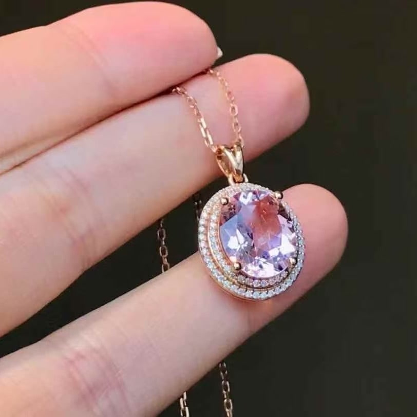 14k Gold 3.65 Ct Natural Morganite & Diamond Pendant( Without Chain ) - 2