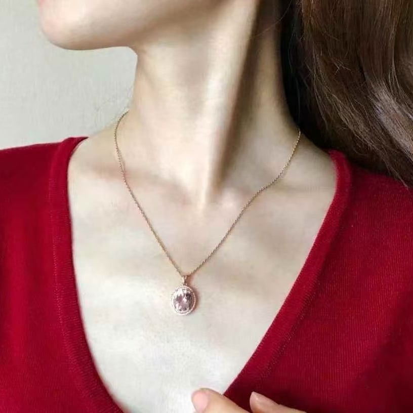 14k Gold 3.65 Ct Natural Morganite & Diamond Pendant( Without Chain ) - 4