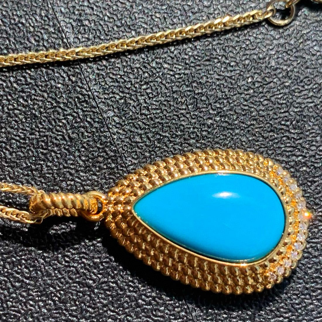 14k Gold 3.1 Ct Natural Blue Turquoise & Diamond Pendant( Without Chain ) - 7