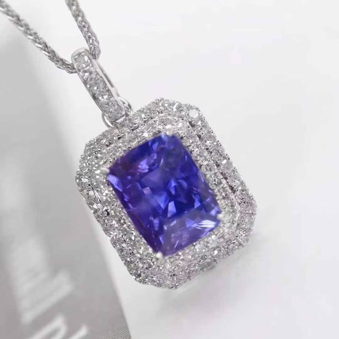 14k Gold 2.87 Ctw Natural Sapphire & Diamond Pendant( Without Chain ) - 2