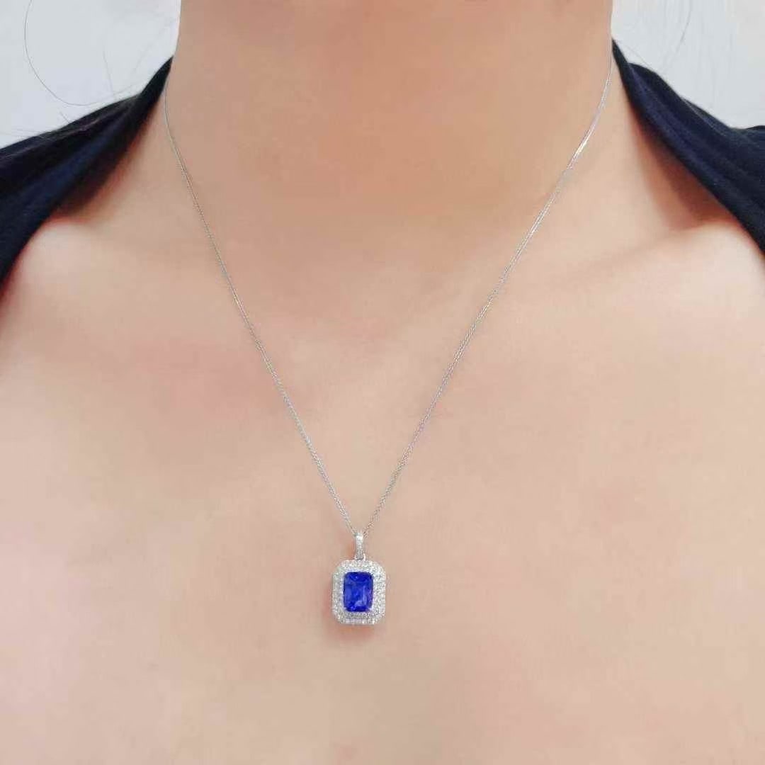 14k Gold 2.87 Ctw Natural Sapphire & Diamond Pendant( Without Chain ) - 3