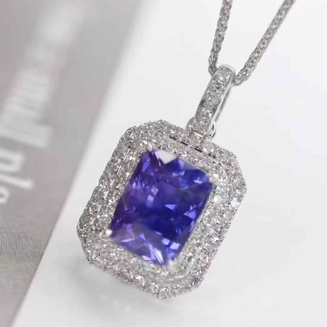 14k Gold 2.87 Ctw Natural Sapphire & Diamond Pendant( Without Chain ) - 4