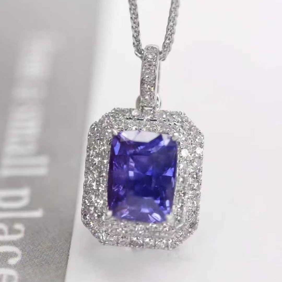 14k Gold 2.87 Ctw Natural Sapphire & Diamond Pendant( Without Chain ) - 5