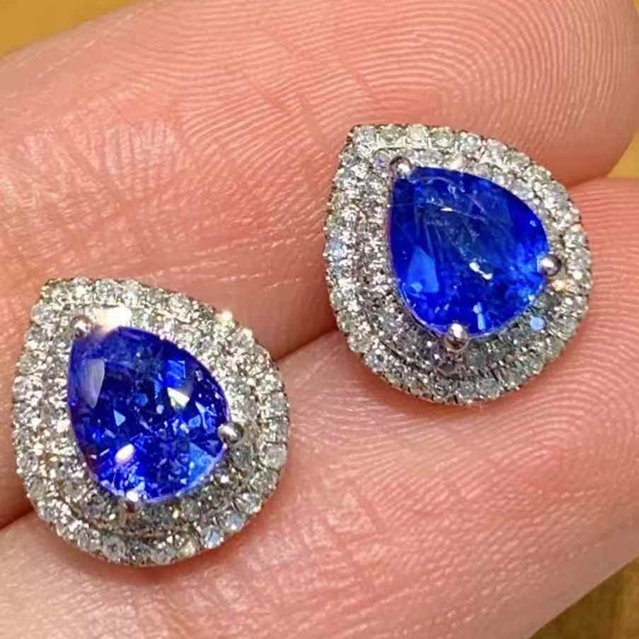 14k Gold 1.9 Ct Natural Sapphire & Diamond Earrings - 6