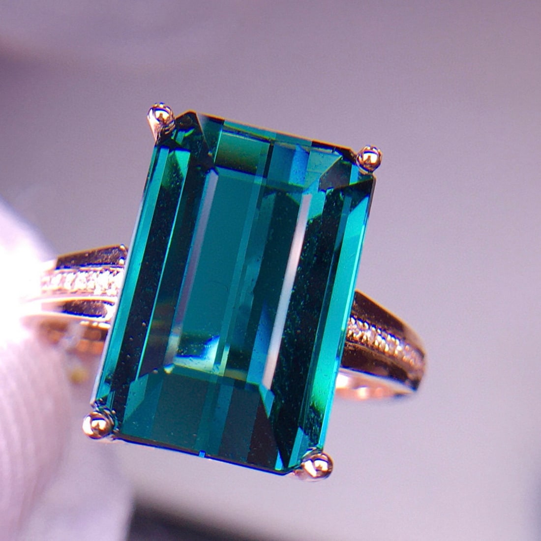 14k Gold 7 Ct Natural Tourmaline & Diamond Ring - 5