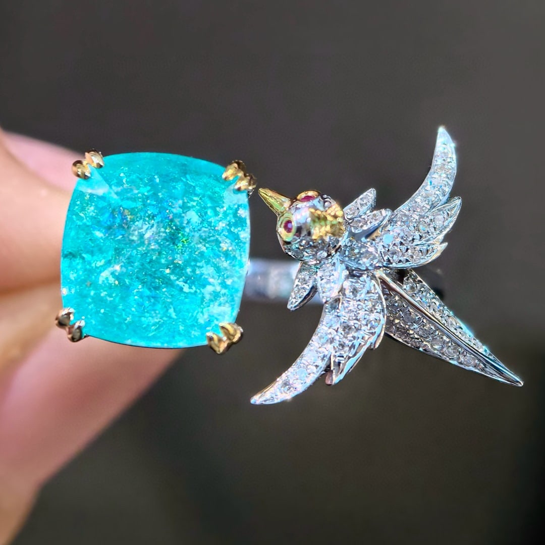 14k Gold 4.99 Ctw Natural Paraiba Tourmaline & Diamond Ring - 5