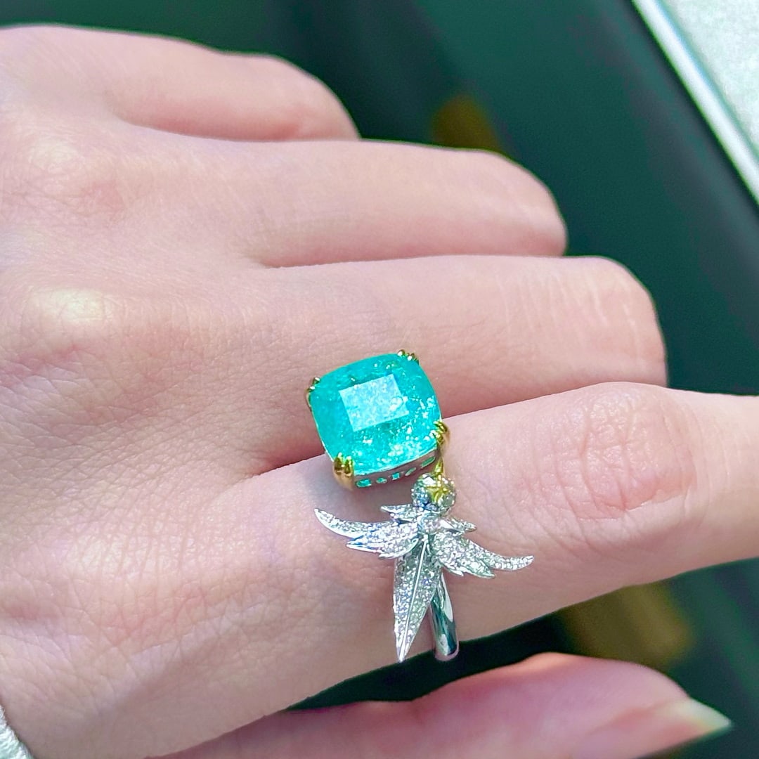 14k Gold 4.99 Ctw Natural Paraiba Tourmaline & Diamond Ring - 7