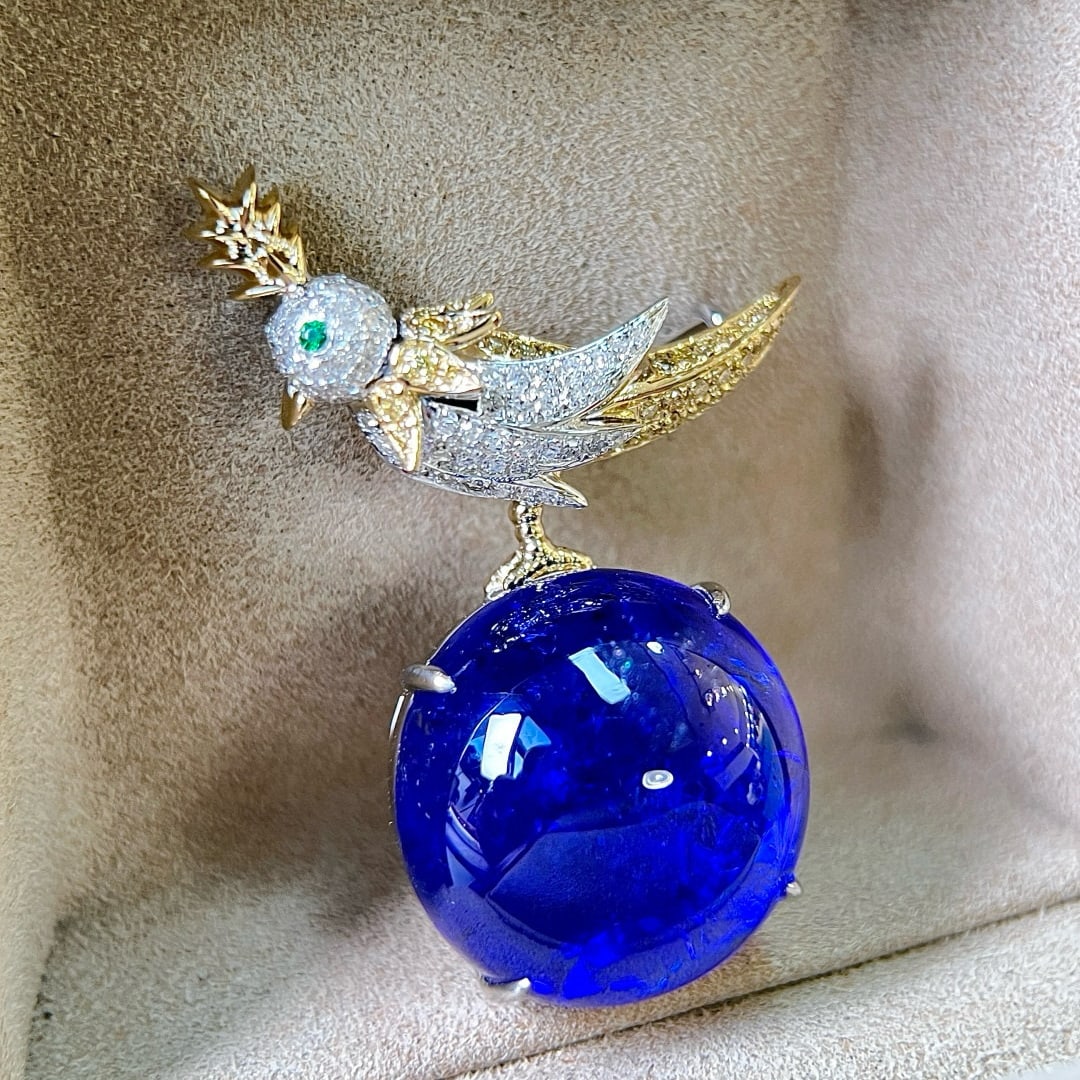 14k Gold 20.80 Ctw Natural Tanzanite & Diamond Brooch/pendant( Without Chain ) - 4