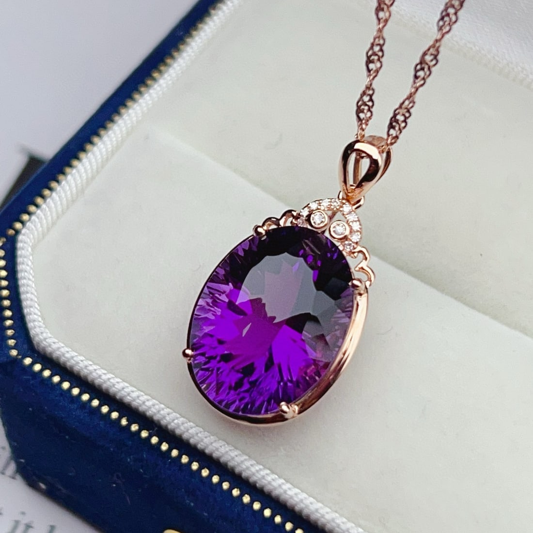 14k Gold 9.49 Ctw Natural Amethyst & Diamond Pendant( Without Chain ) - 2