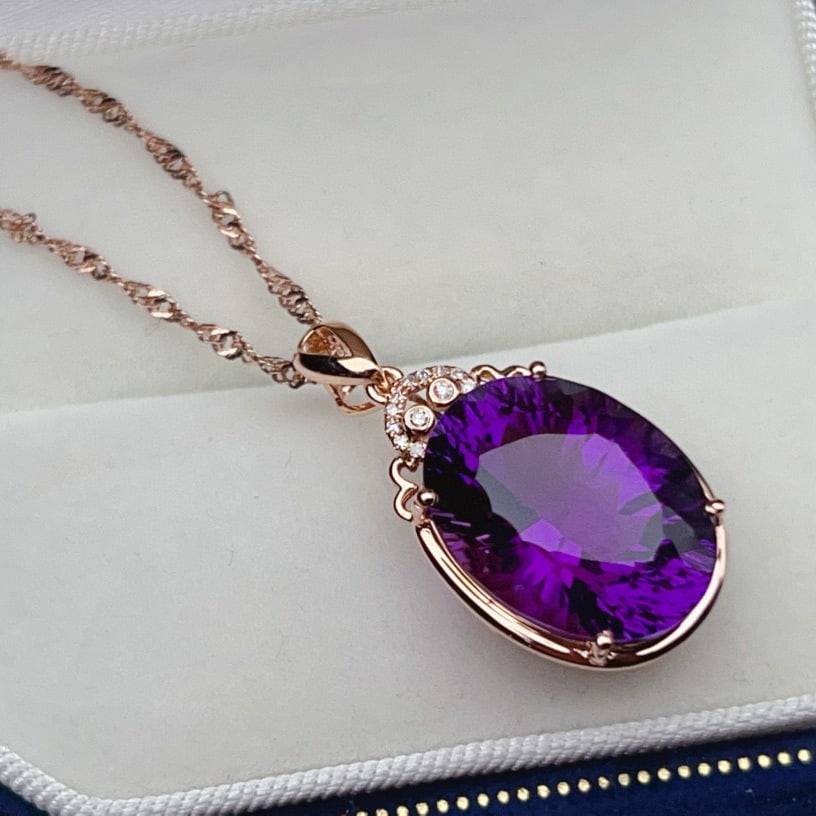 14k Gold 9.49 Ctw Natural Amethyst & Diamond Pendant( Without Chain ) - 3