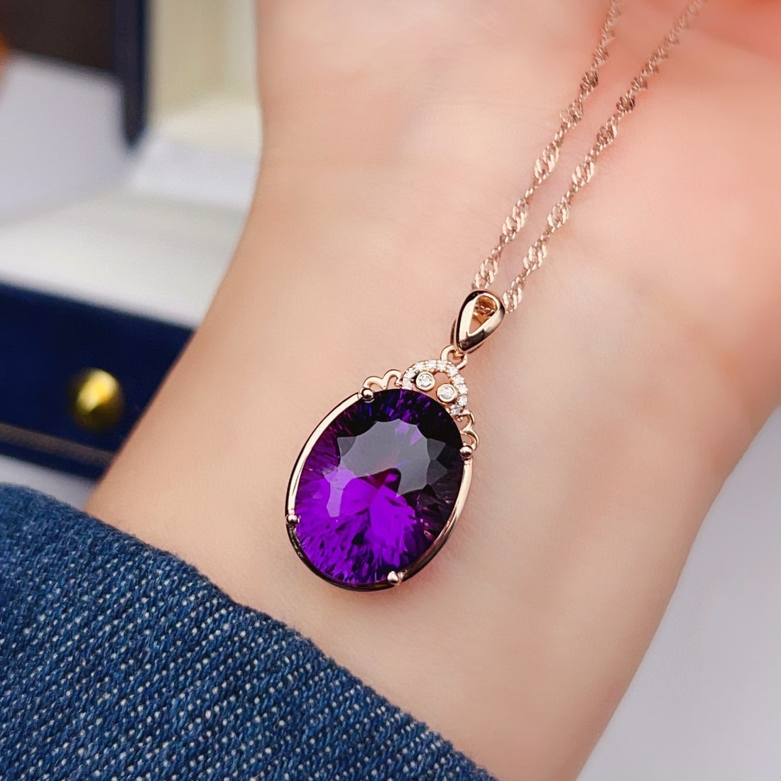 14k Gold 9.49 Ctw Natural Amethyst & Diamond Pendant( Without Chain ) - 4
