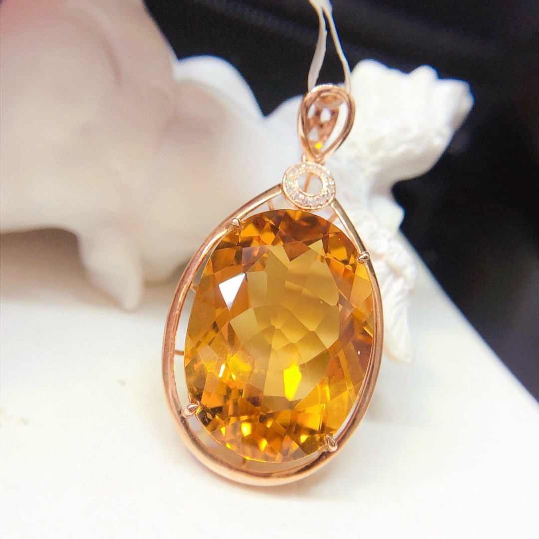 14k Gold 21.45 Ct Natural Citrine & Diamond Pendant( Without Chain ) - 5