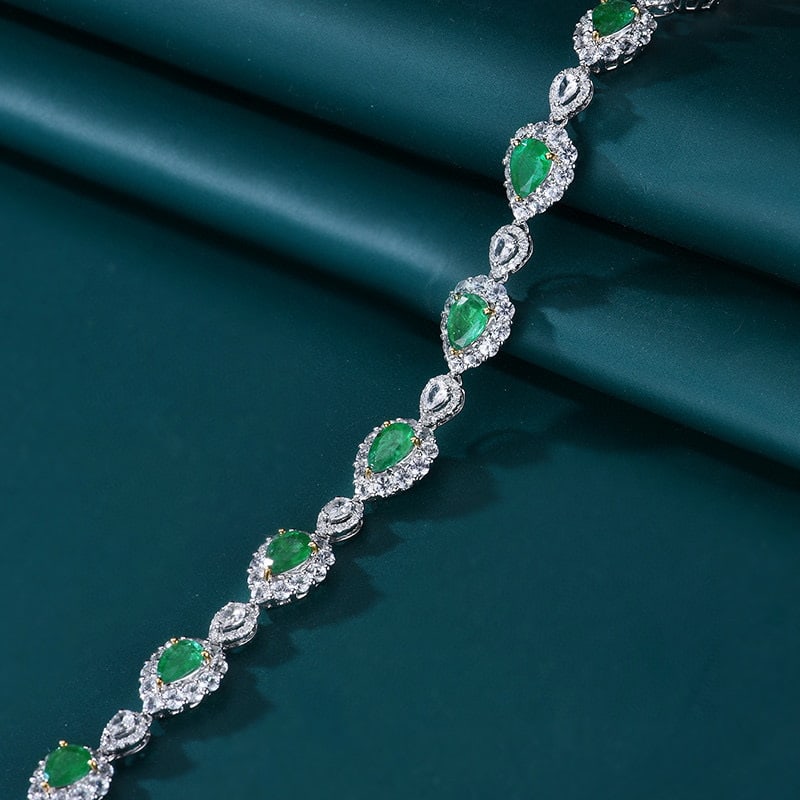 14k Gold 3.19 Ctw Vivid Green Natural Emerald & Diamond Bracelet - 2