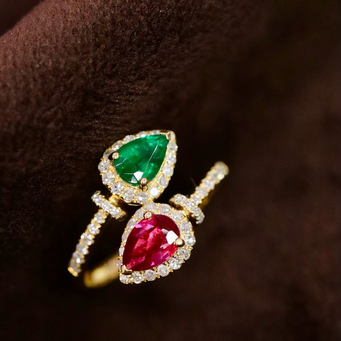 14k Gold 1.03 Ctw Natural Ruby & Emerald & Toi Et Moi Ring - 2