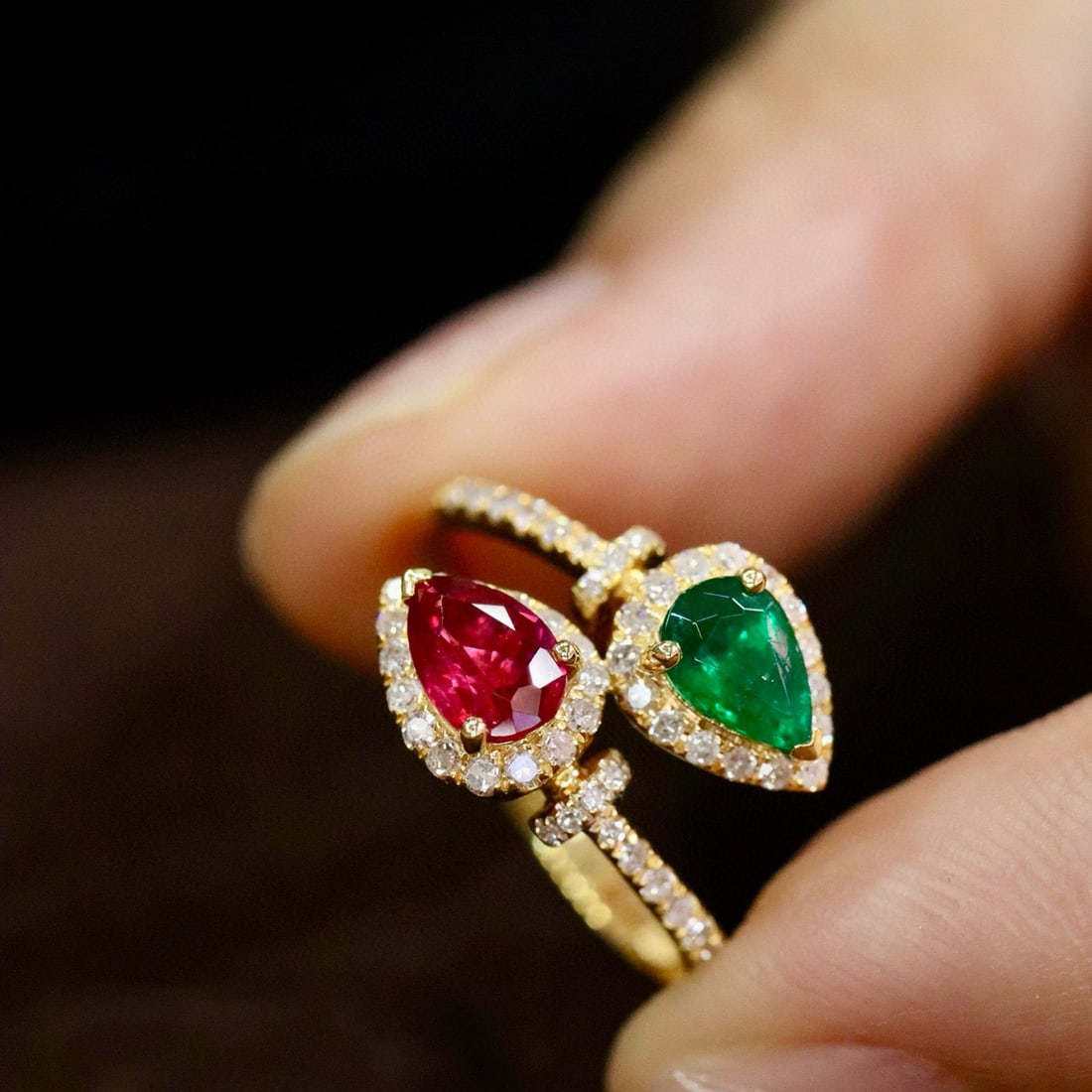 14k Gold 1.03 Ctw Natural Ruby & Emerald & Toi Et Moi Ring - 5