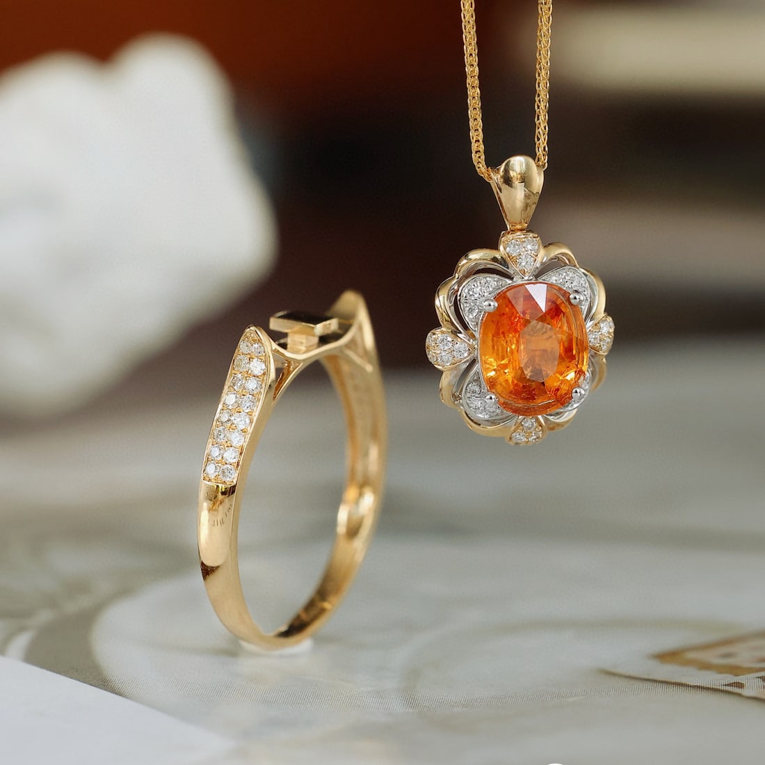 14k Gold 1.84 Ctw Natural Spessartine & Diamond Ring/pendant( Without Chain ) - 2