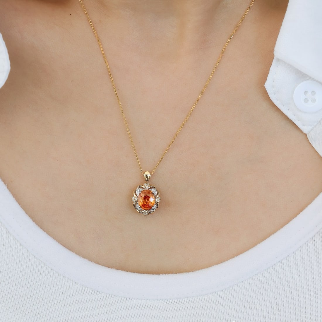 14k Gold 1.84 Ctw Natural Spessartine & Diamond Ring/pendant( Without Chain ) - 4