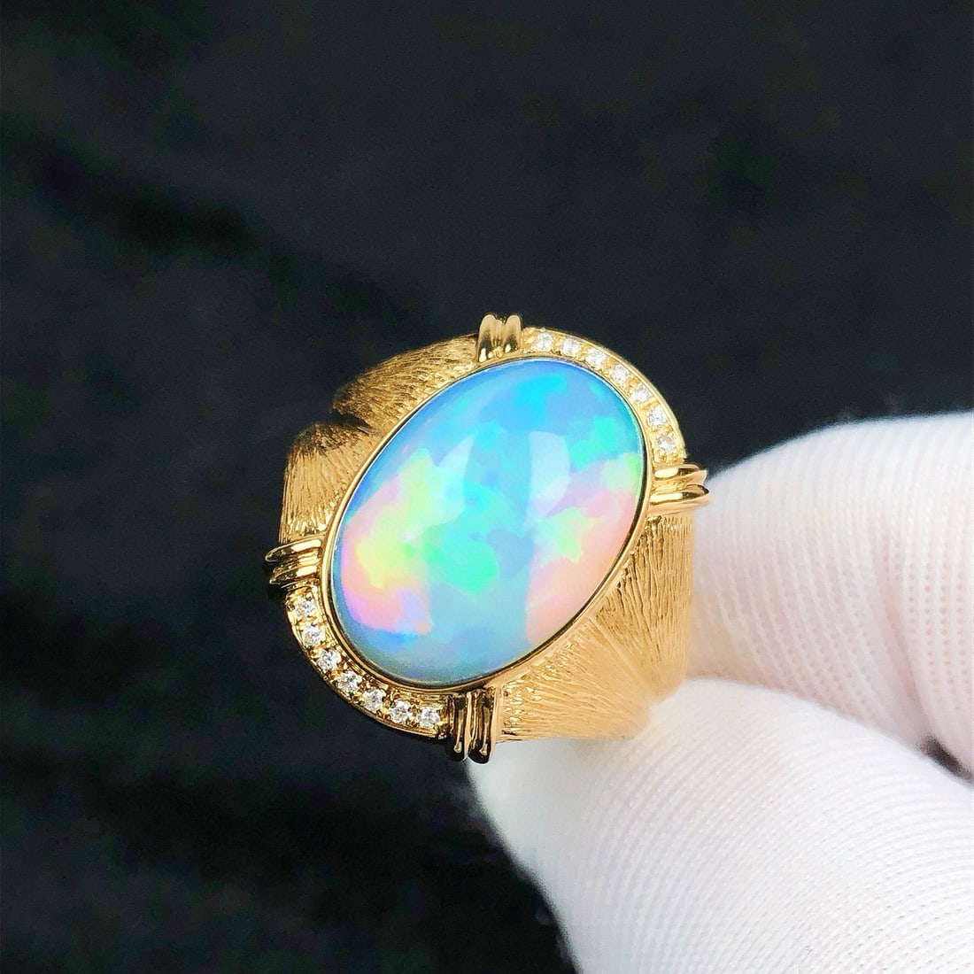 14k Gold 4.73 Ctw Natural Opal & Diamond Ring - 4