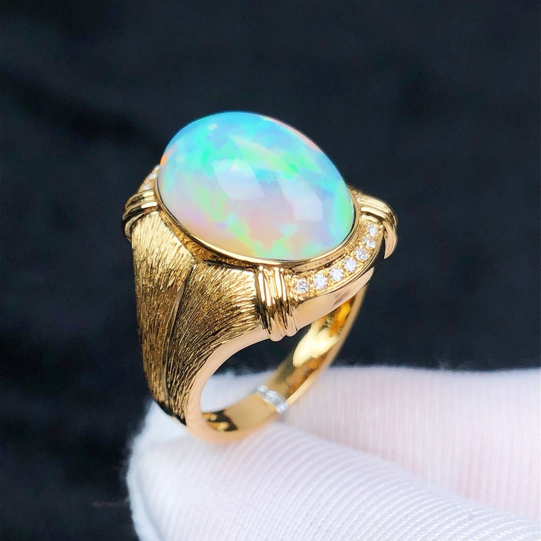 14k Gold 4.73 Ctw Natural Opal & Diamond Ring - 5