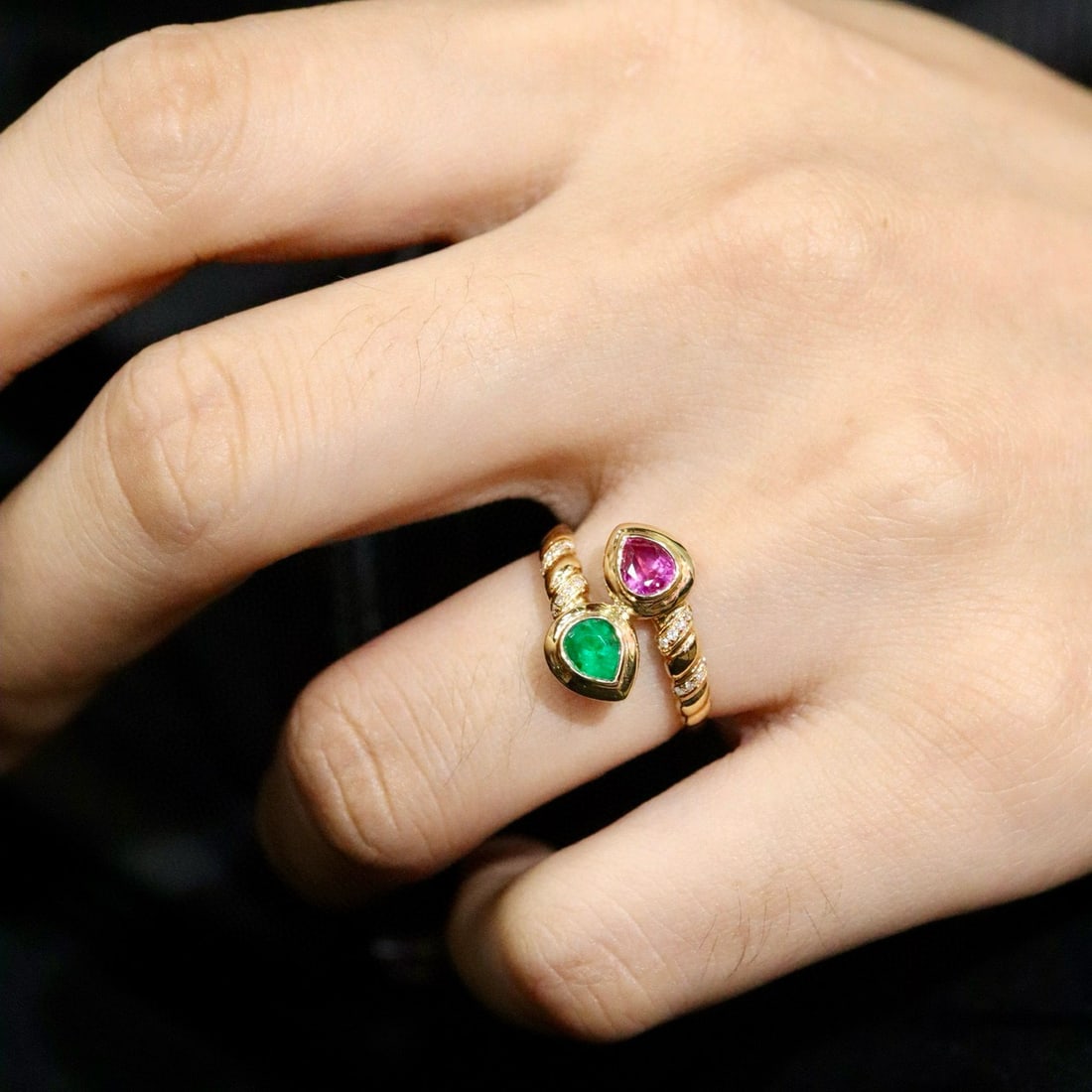 14k Gold 0.70 Ctw Natural Ruby & Emerald & Toi Et Moi Ring - 6