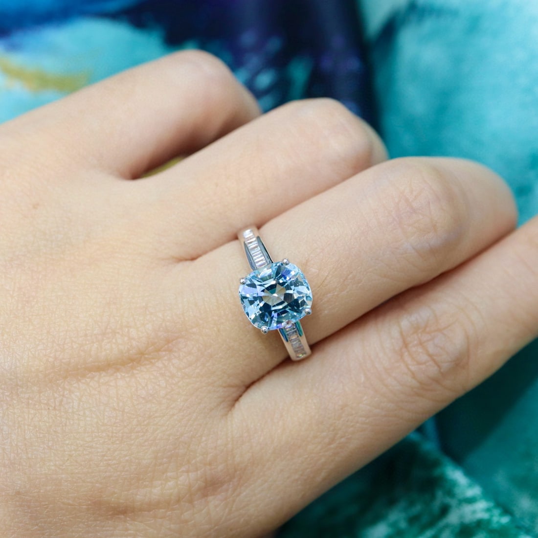 14k Gold 2.76 Ctw Natural Aquamarine & Diamond Ring - 8