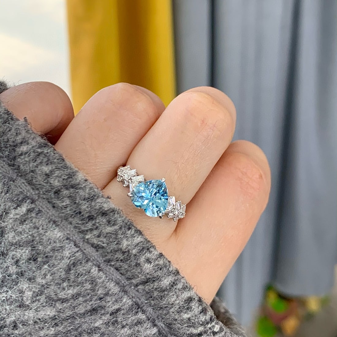 14k Gold 2.75 Ctw Natural Aquamarine & Diamond Ring - 6