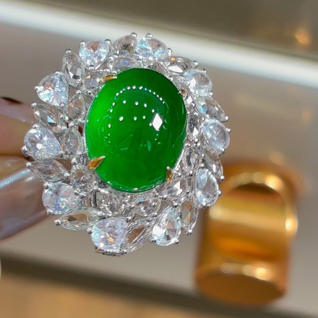 14k Gold 8.38 Ct Vivid Green Natural Emerald & Sapphire & Diamond Ring/pendant( Without Chain ) - 2