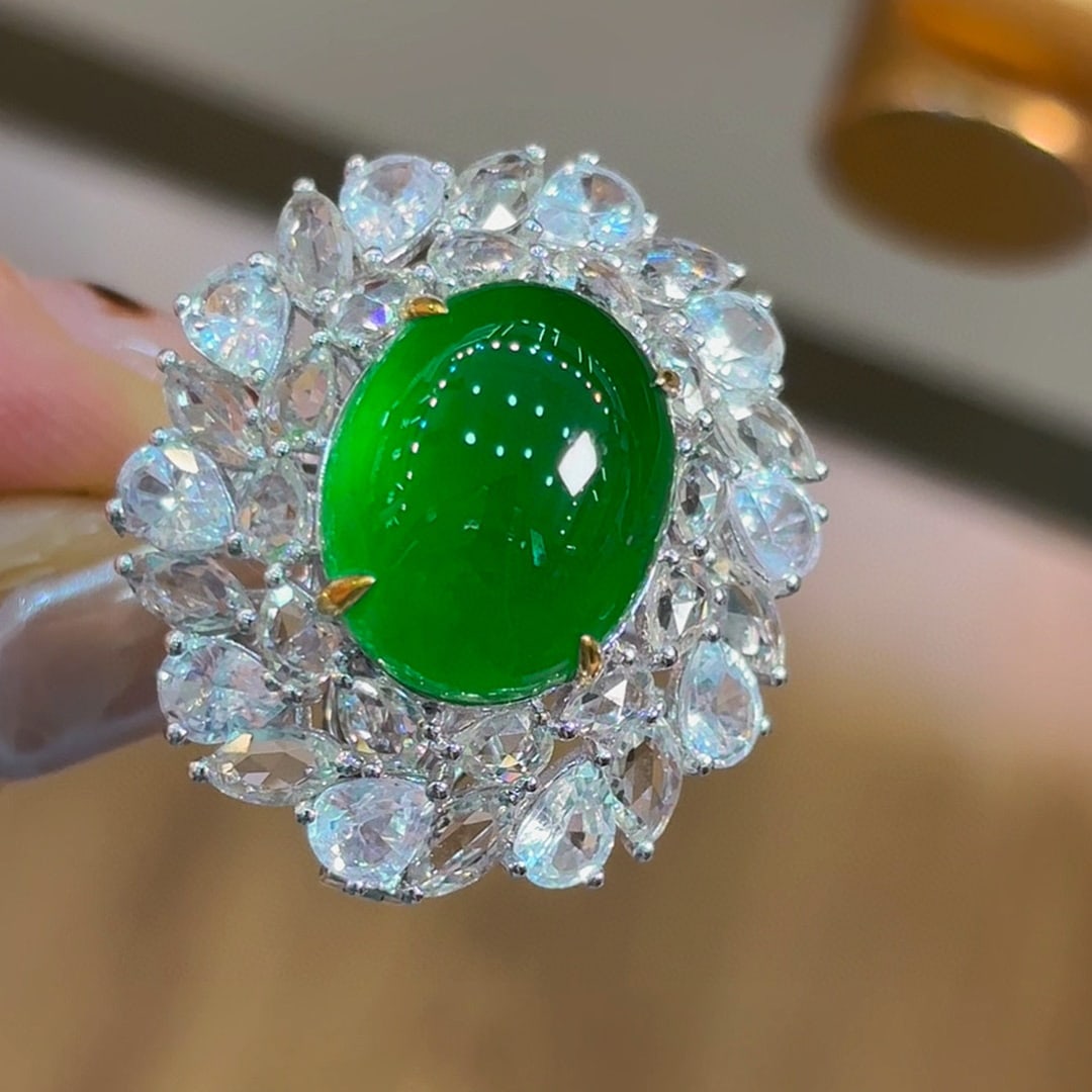 14k Gold 8.38 Ct Vivid Green Natural Emerald & Sapphire & Diamond Ring/pendant( Without Chain ) - 3