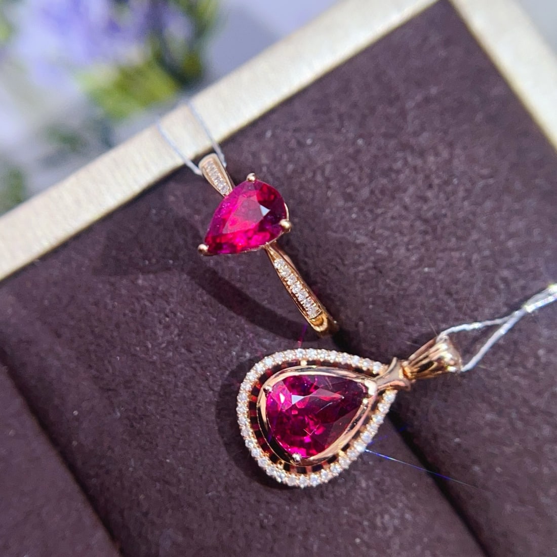 14k Gold 2.85 Ctw Natural Tourmaline & Diamond Jewelry Set - 2