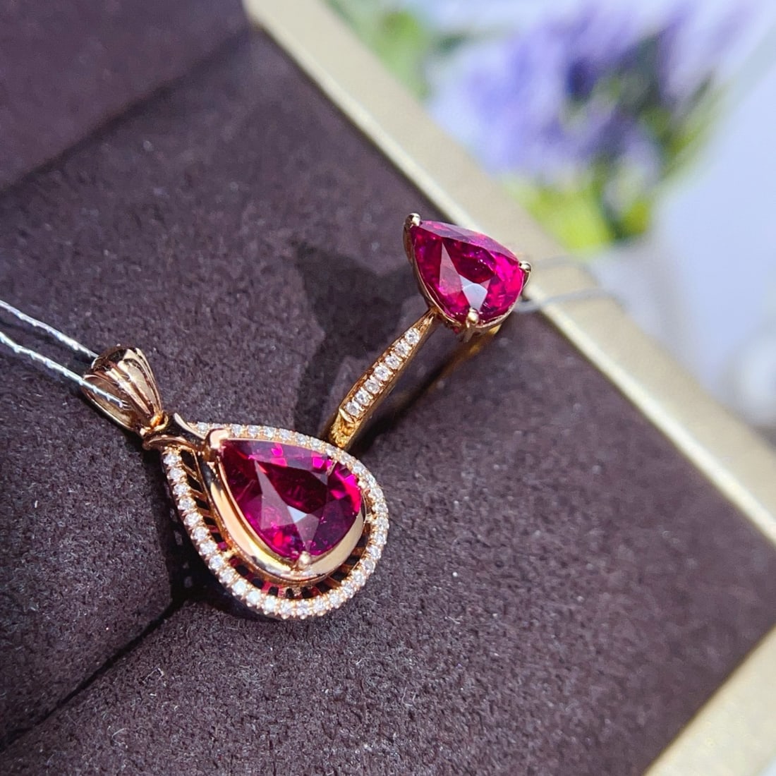 14k Gold 2.85 Ctw Natural Tourmaline & Diamond Jewelry Set - 3