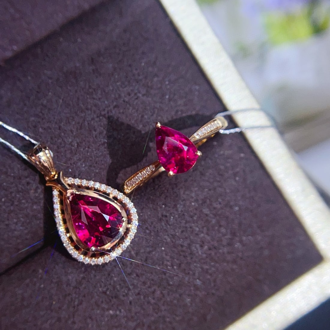 14k Gold 2.85 Ctw Natural Tourmaline & Diamond Jewelry Set - 7