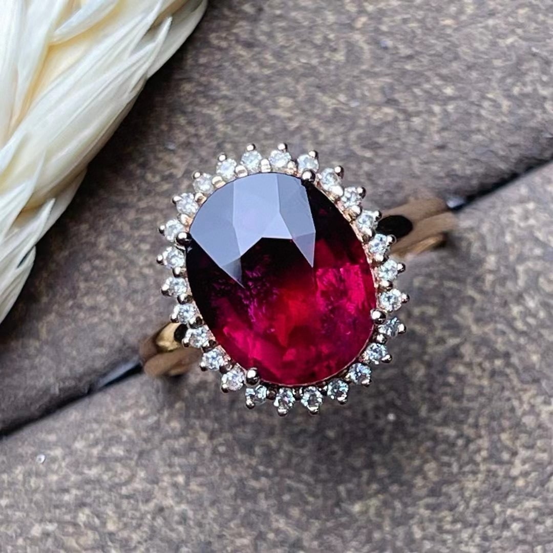 14k Gold 4.15 Ct Natural Tourmaline & Diamond Ring - 2