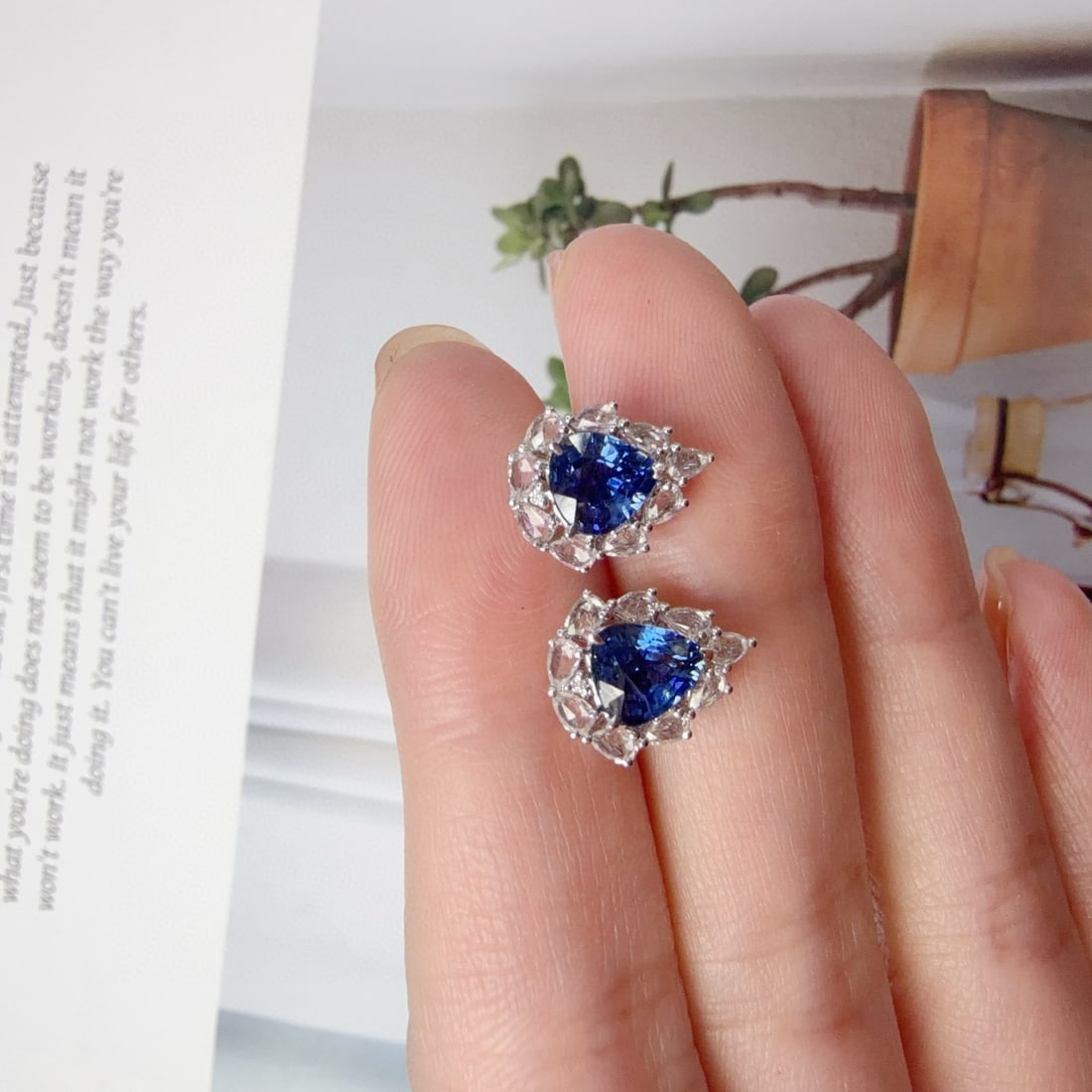 14k Gold 2.4 Ct Natural Sapphire & Sapphire & Diamond Earrings - 2