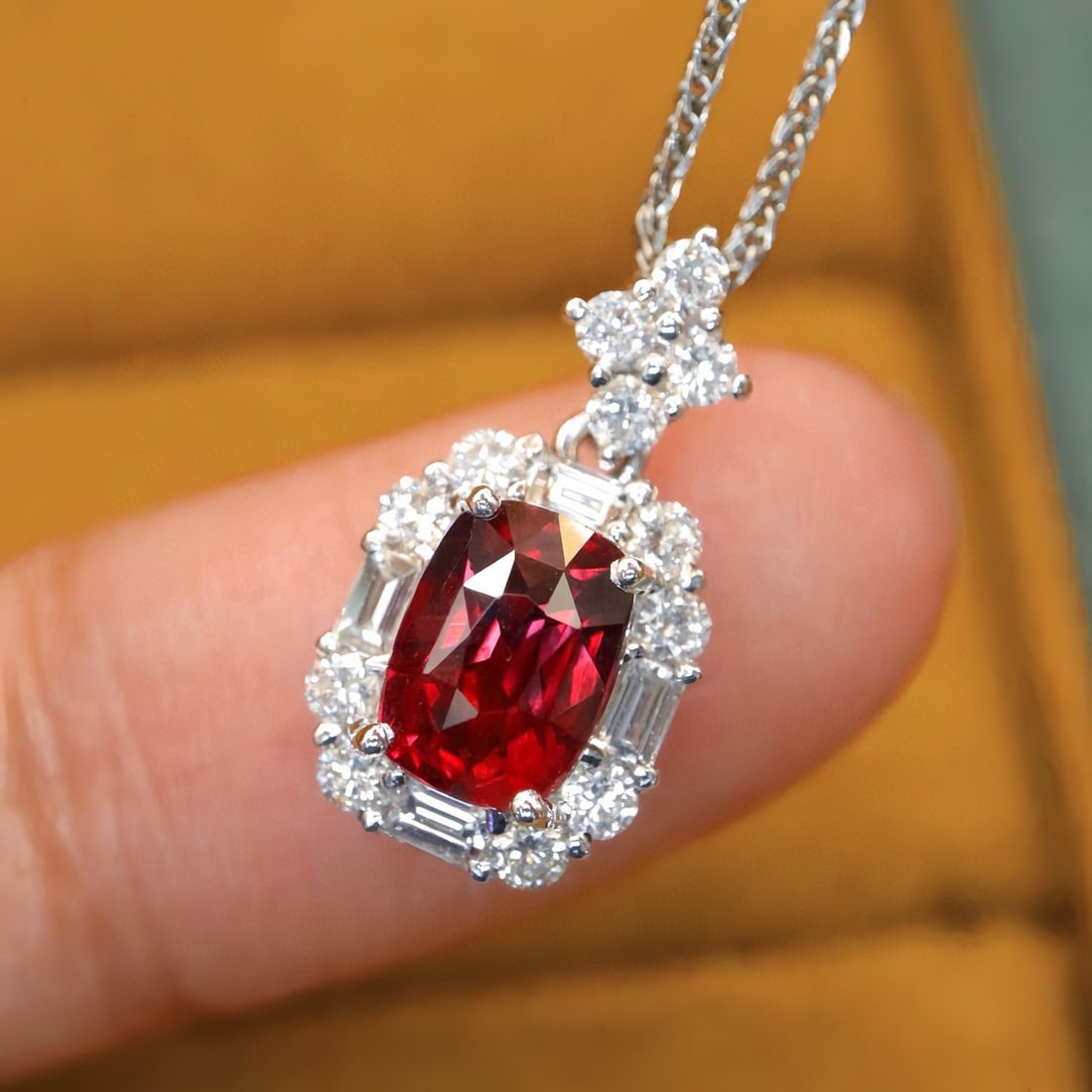 14k Gold 1.52 Ctw Natural Ruby & Diamond Pendant( Without Chain ) - 2
