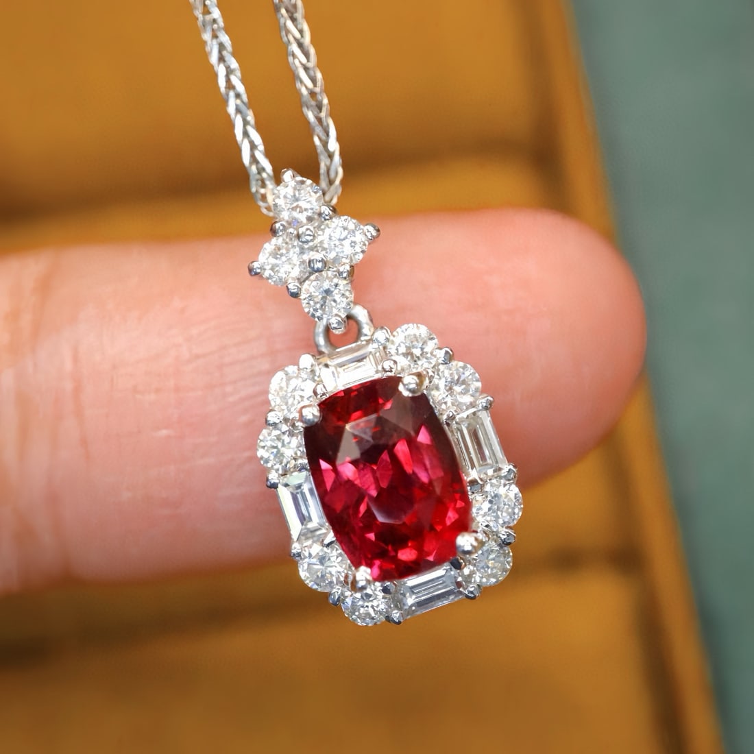 14k Gold 1.52 Ctw Natural Ruby & Diamond Pendant( Without Chain ) - 3