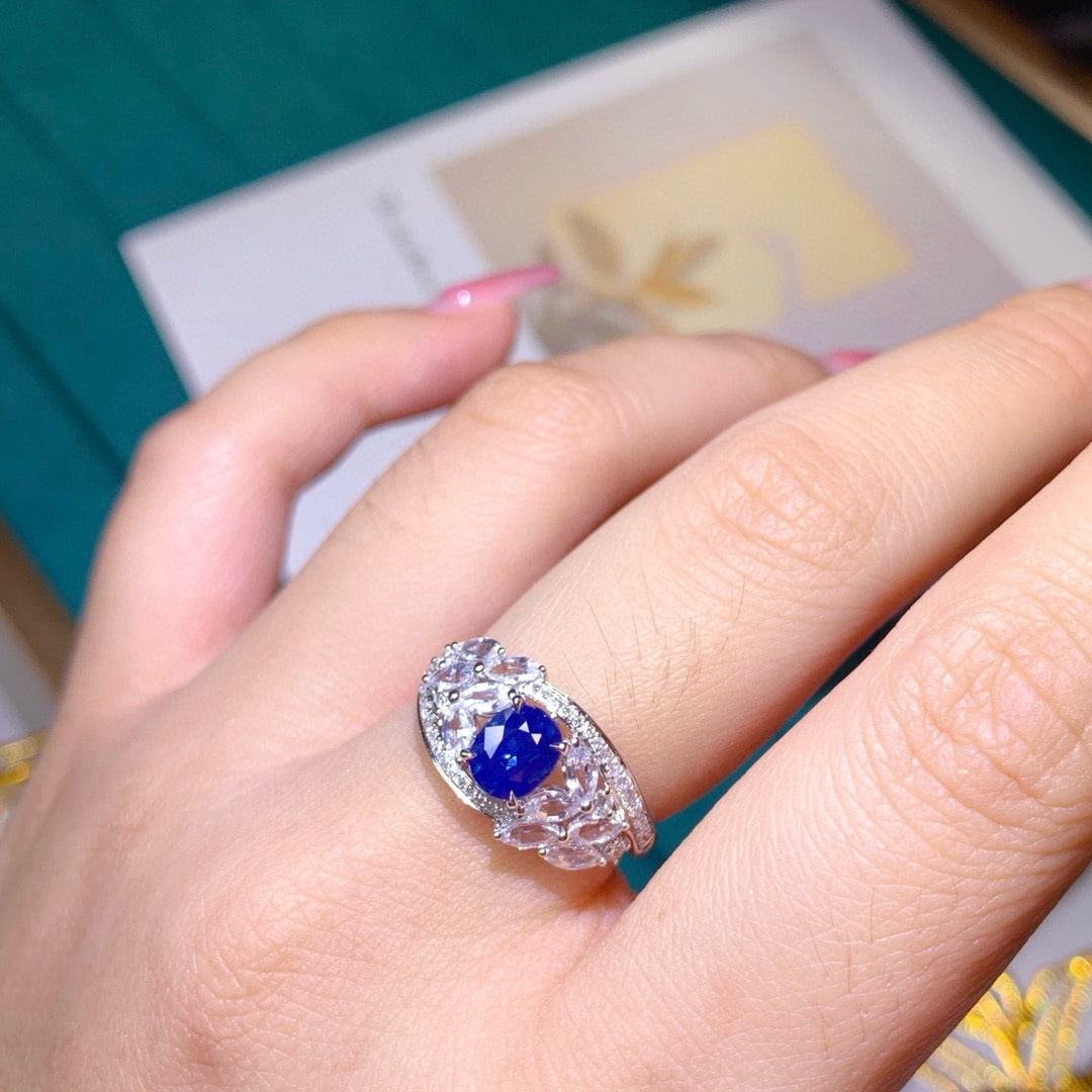 14k Gold 1.10 Ctw Natural Sapphire & Diamond Ring - 5