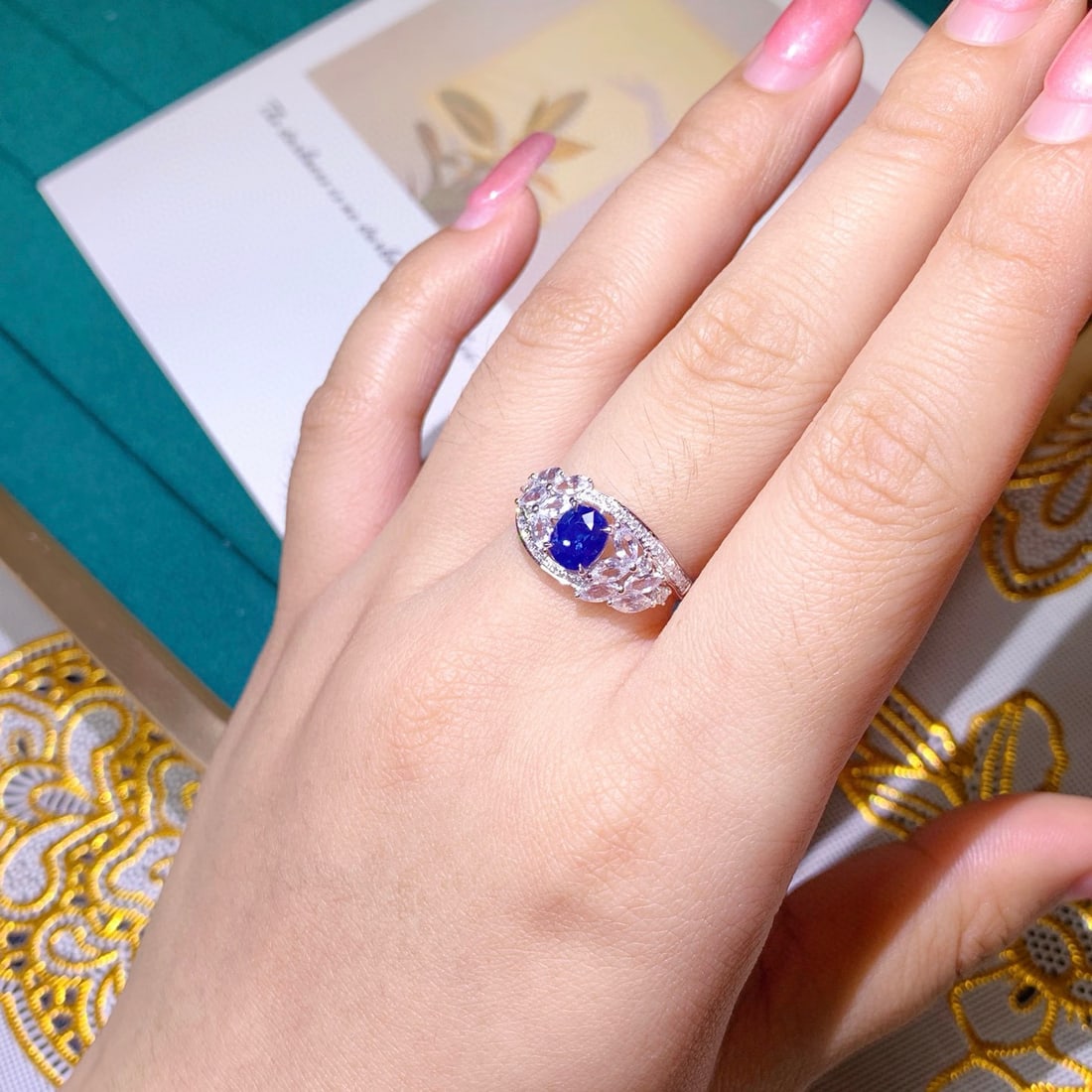 14k Gold 1.10 Ctw Natural Sapphire & Diamond Ring - 6