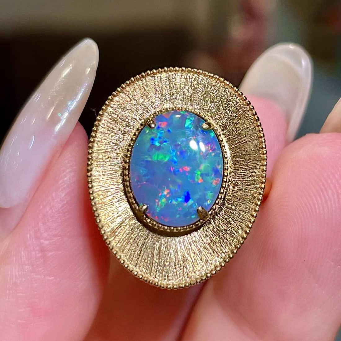 14k Gold 1.55 Ct Natural Opal Ring
