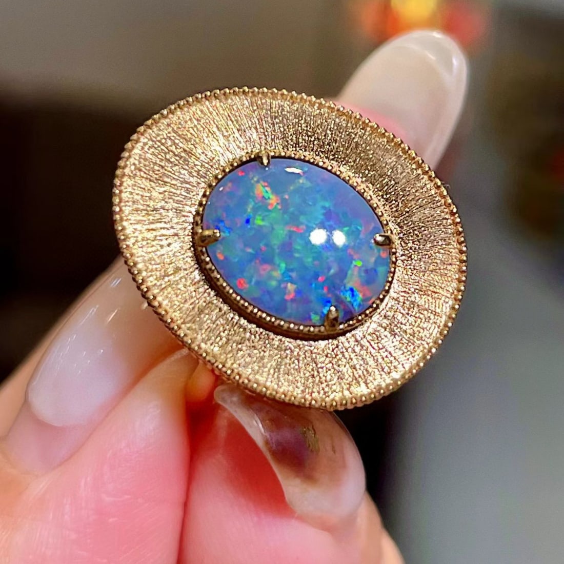 14k Gold 1.55 Ct Natural Opal Ring - 2