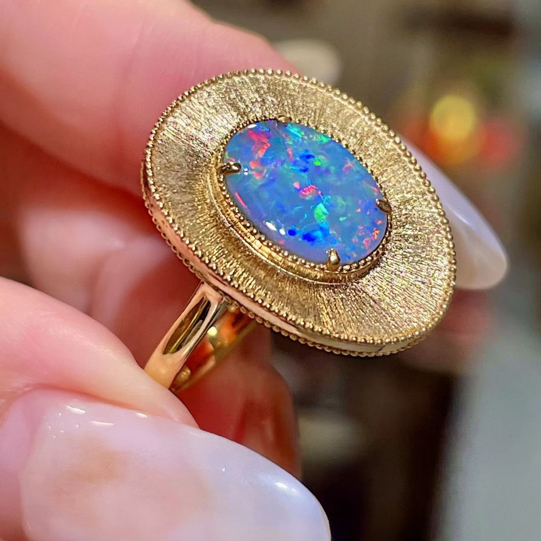 14k Gold 1.55 Ct Natural Opal Ring - 3
