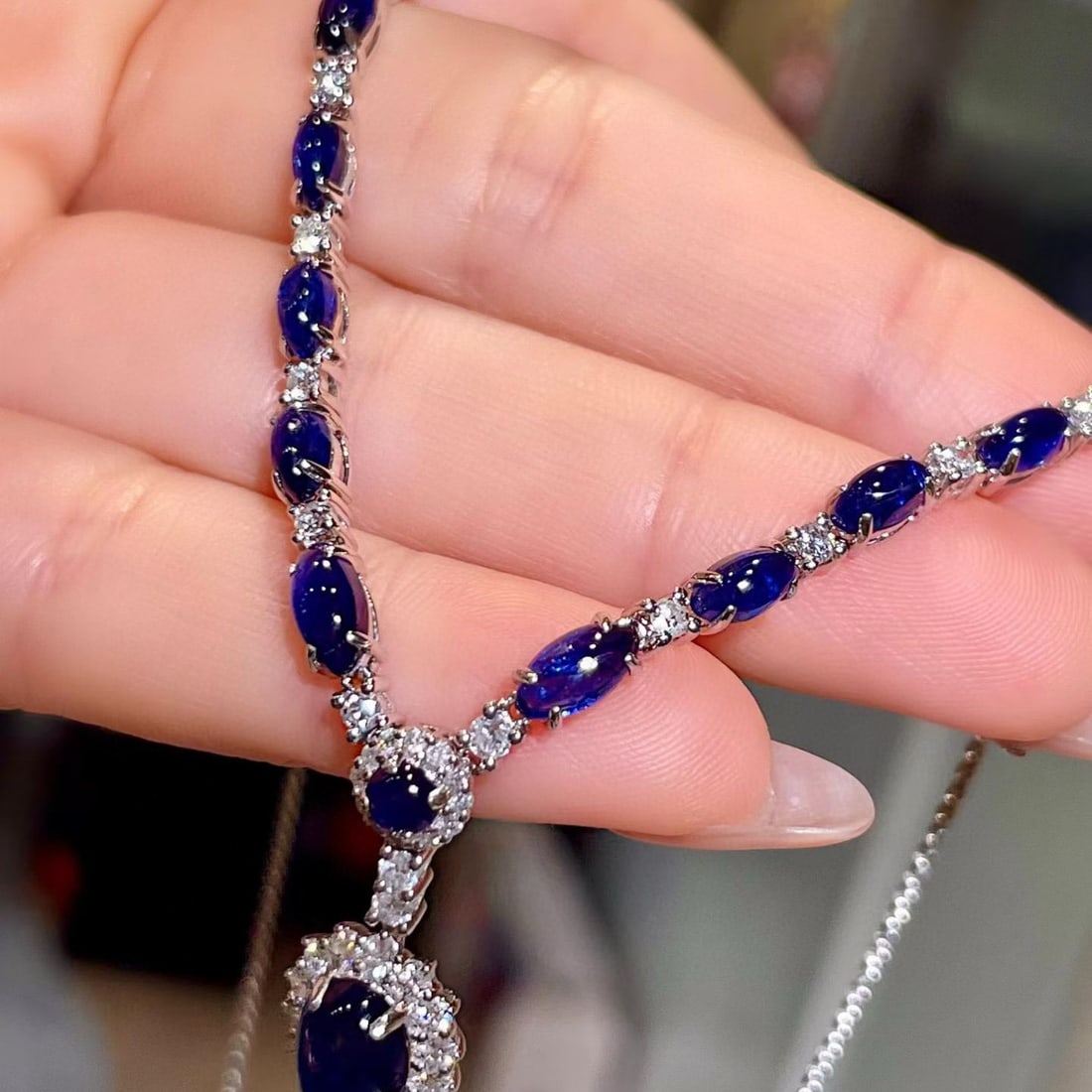 14k Gold 9.79 Ctw Natural Sapphire & Diamond Necklace - 4