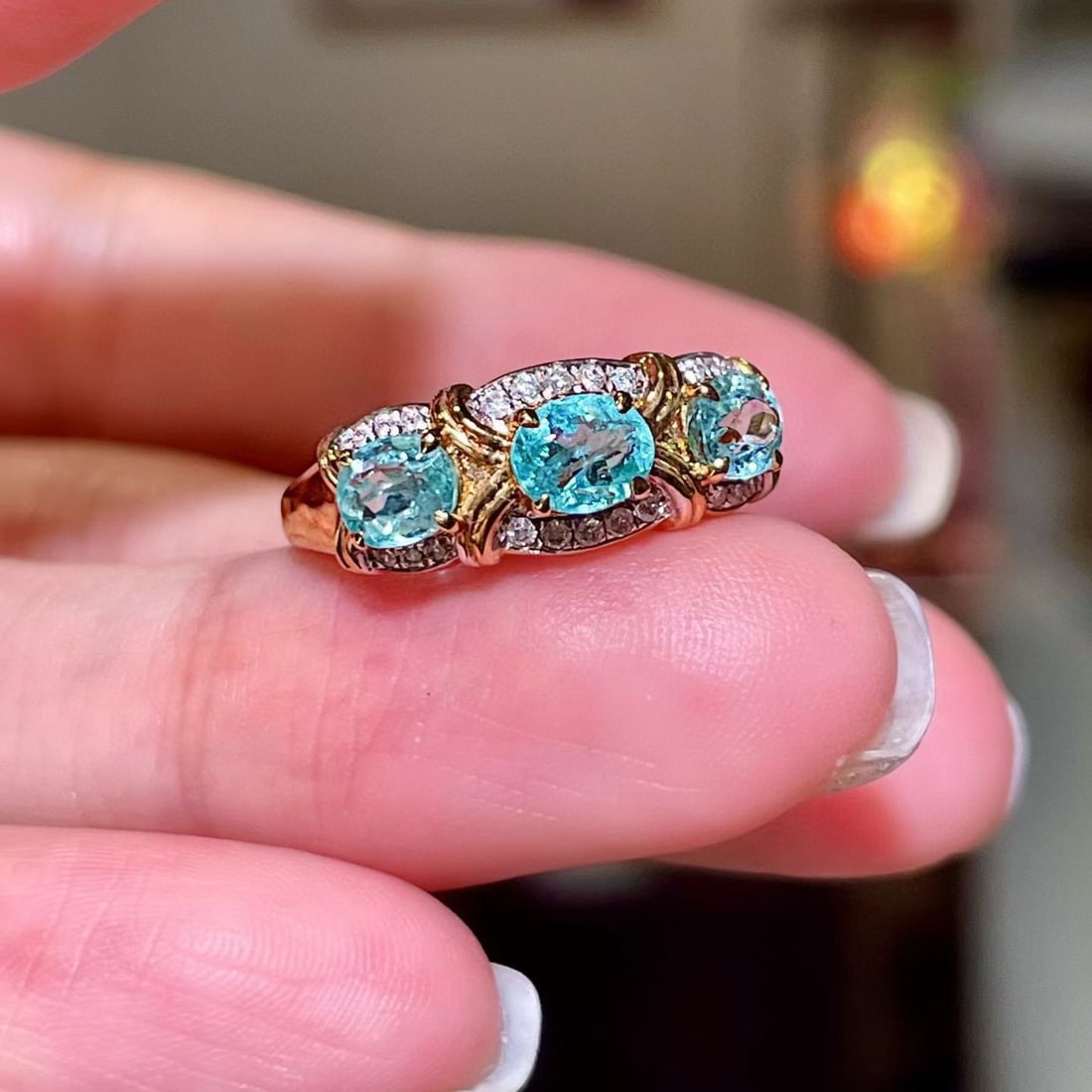 14k Gold 1.34 Ctw Natural Paraiba Tourmaline & Diamond Ring - 2